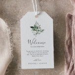 Étiquettes-cadeau Bienvenue au Mariage Emerald Greenery<br><div class="desc">Ces étiquettes cadeaux de bienvenue mariage émeraude sont parfaites pour un mariage boho. Le design élégant et rustique présente des feuilles d'aquarelle vert foncé moody et des eucalyptus aux tons bohèmes modernes. Personnalisez les étiquettes avec l'emplacement de votre mariage, une brève note de bienvenue, vos noms et la date du...</div>