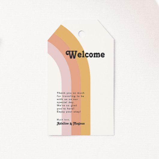 Étiquettes-cadeau Bienvenue au Mariage Rainbow des années 70