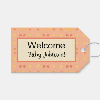 Étiquettes-cadeau Bienvenue Baby Shower Motif Géométrique Jaune Pêch