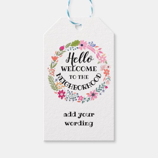 Étiquettes-cadeau bienvenue dans le quartier nouvelle carte d'accuei (Devant)