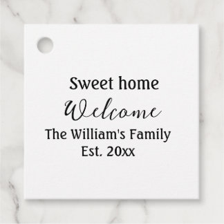 Étiquettes Cadeau Bienvenue douce maison ajouter nom de famille anné