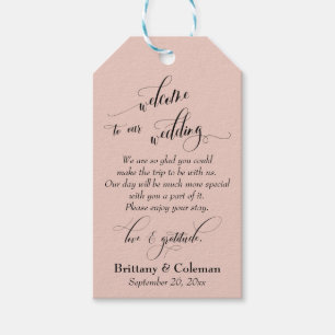 Étiquettes-cadeau Bienvenue Mariage Rose Pâle Amour & Gratitude