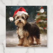 Étiquettes Cadeau Biewer Terrier Chien dans Noël de neige (Dos)