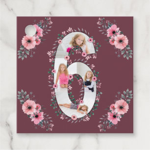 Étiquettes Cadeau Big 6th Birthday Girl Photo Collage Fleur rose