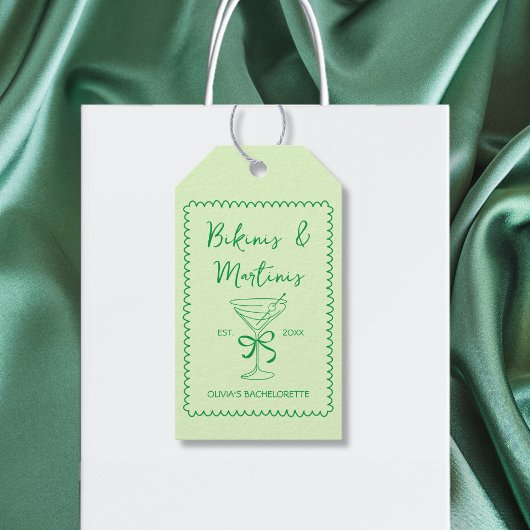 Étiquettes-cadeau Bikinis Dessinés à la Main & Bow Martinis Enterrem