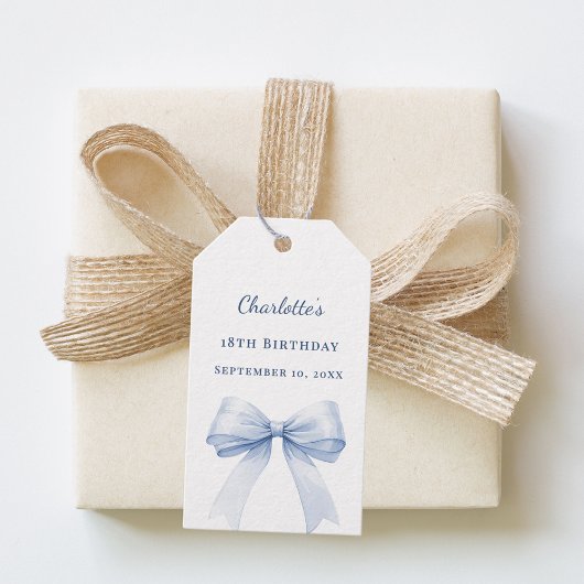 Étiquettes-cadeau Birthday light blue bow DIY write by hand