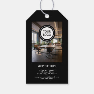 Étiquettes-cadeau Black Ajouter Logo Texte Personnalisé QR Code Soci
