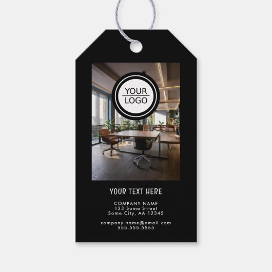 Étiquettes-cadeau Black Ajouter Logo Texte Personnalisé QR Code Soci (Devant)