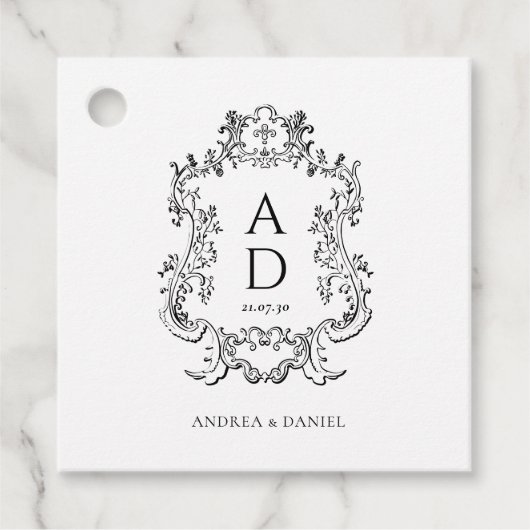 Étiquettes Cadeau Black and White Floral Wedding Monogram  (Devant)