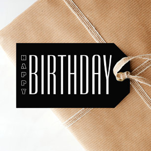 Étiquettes-cadeau Black And White Modern Typography Happy Birthday