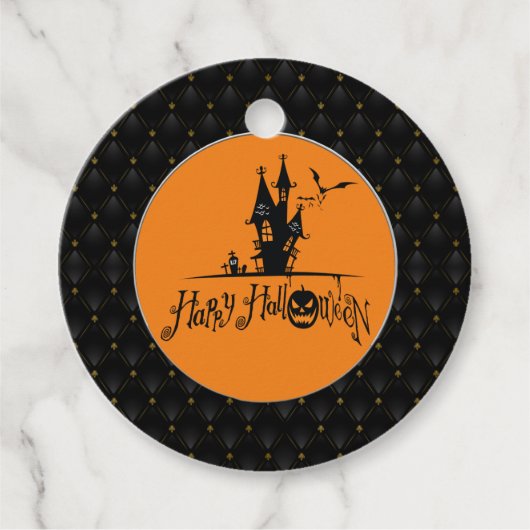 Étiquettes Cadeau Black Boarder Happy Halloween Haunted House (Devant)