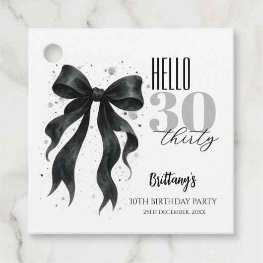 Étiquettes Cadeau Black Bow Moderne 30e anniversaire (Devant)