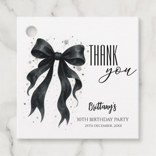 Étiquettes Cadeau Black Bow Moderne 30e anniversaire (Devant)