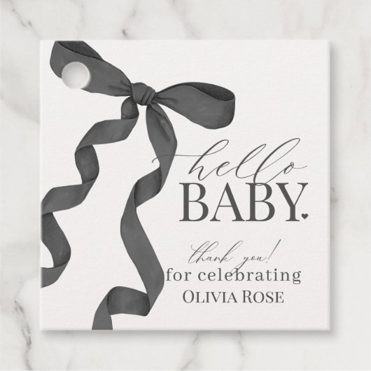Étiquettes Cadeau Black Coquette Bow Girl Baby shower (Devant)