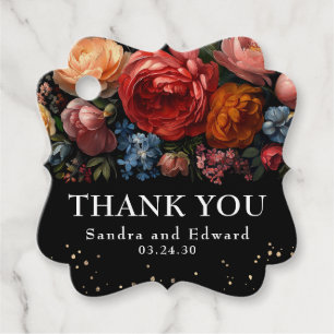 Étiquettes Cadeau Black Floral Botanique Moody Mariage Merci