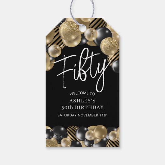 Étiquettes-cadeau Black Gold 50e anniversaire (Devant)