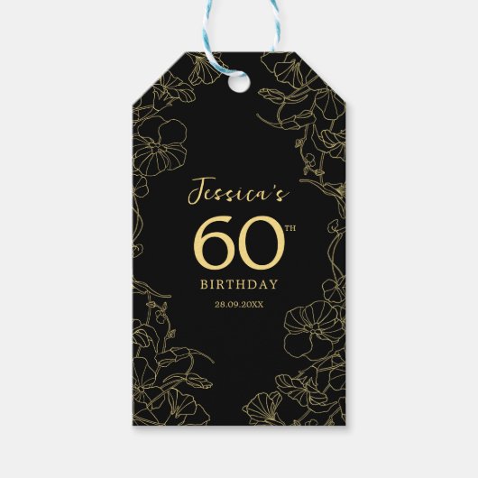 Étiquettes-cadeau Black Gold 60e anniversaire (Devant)