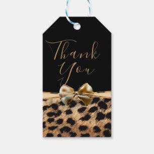 Étiquettes-cadeau Black Gold Bow Leopard Cheetah Poster de animal Fa
