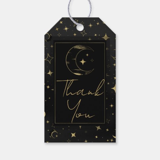 Étiquettes-cadeau Black & Gold Moderne Lune Céleste Étoiles Mariage (Devant)