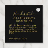 Étiquettes Cadeau Black Gold Script Milk Chocolate Ingredients (Dos)