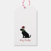Étiquettes-cadeau Black Lab Joyeux Noël Santa Hat Holly Moderne (Devant)