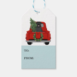 Étiquettes-cadeau Black Labrador Christmas Dog Red Truck