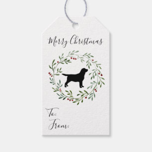 Étiquettes-cadeau Black Labrador Retriever Christmas Wreath Dog