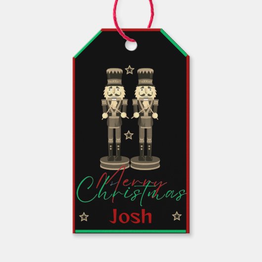 Étiquettes-cadeau Black Nutcracker Soldier Name (Devant)