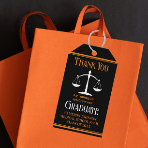 Étiquettes-cadeau Black Orange Law School Custom Graduation Party