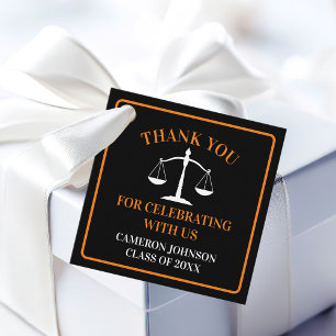 Étiquettes Cadeau Black Orange Law School Graduation Party