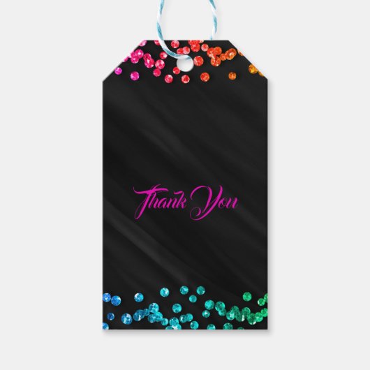 Étiquettes-cadeau Black Rainbow Sparkle Confetti Dots Fun Party (Devant)