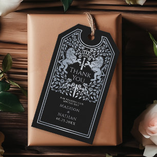 Étiquettes-cadeau Black Royal Lion Mariage médiéval épée Merci