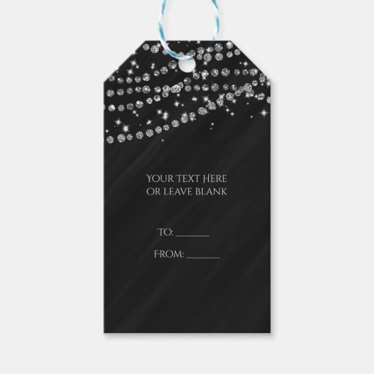Étiquettes-cadeau Black & Silver Diamond Bling Glam Sparkle Party (Devant)