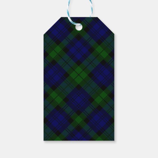 Étiquettes-cadeau Black Watch Tartan bleu vert Plaid (Dos)