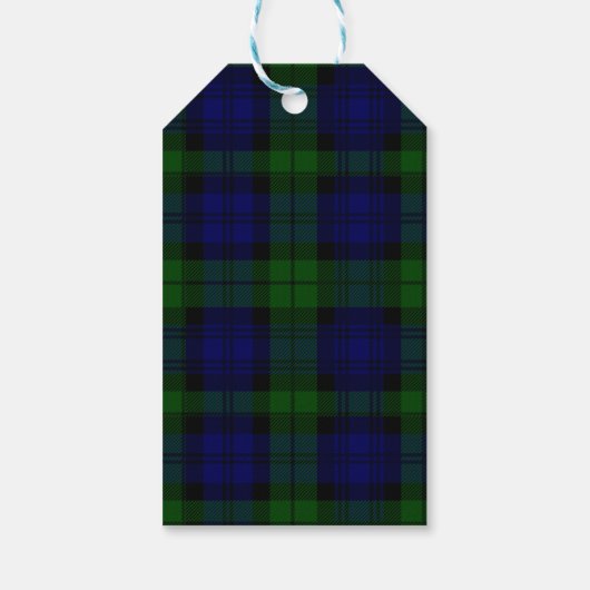 Étiquettes-cadeau Black Watch Tartan bleu vert Plaid (Dos)