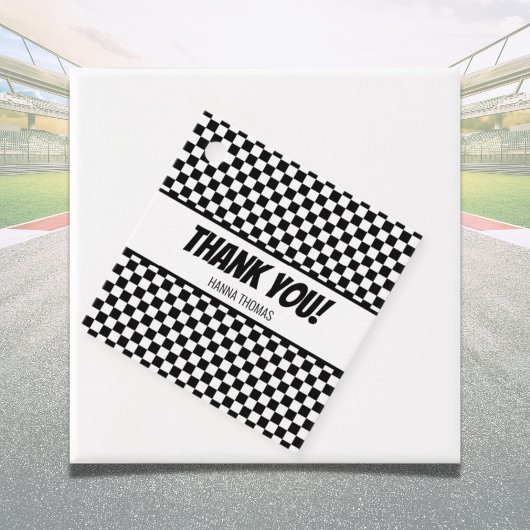 Étiquettes Cadeau Black White Check Motif Racing thème Anniversaire