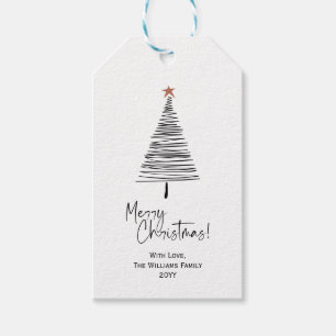 Étiquettes-cadeau Black White Modern Merry Christmas Tree Tags cadea
