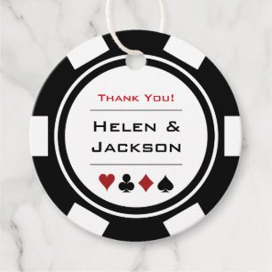 Étiquettes Cadeau Black White Poker Chips Merci Vegas Mariage