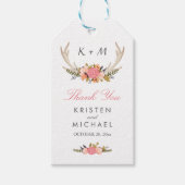 Étiquettes-cadeau Blanc Antler Rustique Mariage Floral Merci (Devant)