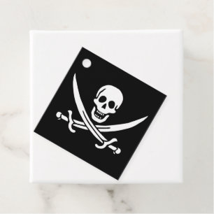 Étiquettes Cadeau Blanc, Drapeau Pirate Calico Jack, Crâne & Cutlass