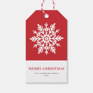 Étiquettes-cadeau Blanc Fantaisiste Flocon de Neige Rouge Noël