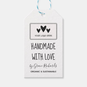 Étiquettes-cadeau Blanc noir fait à la main avec amour Votre logo