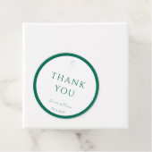 Étiquettes Cadeau Blanc rond et Merci vert émeraude (En situation)