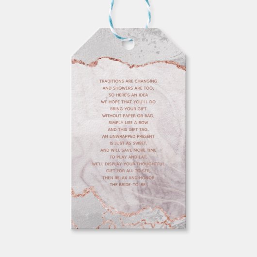 Étiquettes-cadeau Blanc & Rose Gold Agate Gilt Bridal Affichage douc (Devant)