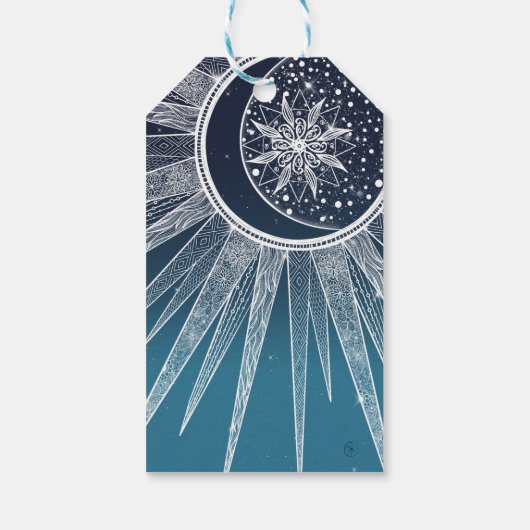 Étiquettes-cadeau Blanc Sun Moon Mandala Blue Gradient Design (Dos)