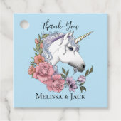 Étiquettes Cadeau Blanc Unicorne rose Fleurs Bleu (Devant)