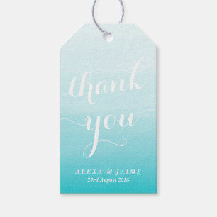Étiquettes-cadeau Blancs bleu clair Aquarelle Ombre Merci