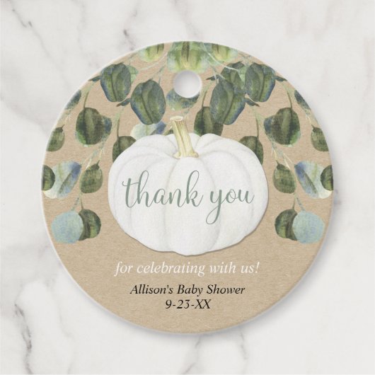 Étiquettes Cadeau Blancs citrouille verdure eucalyptus chute rustiqu (Devant)