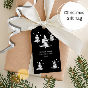 Étiquettes-cadeau Blancs noirs minimalistes Arbres de Noël Tags cade