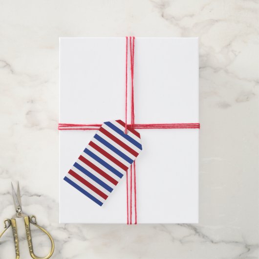 Étiquettes-cadeau Blancs rouges et bleus (Avec de la ficelle)